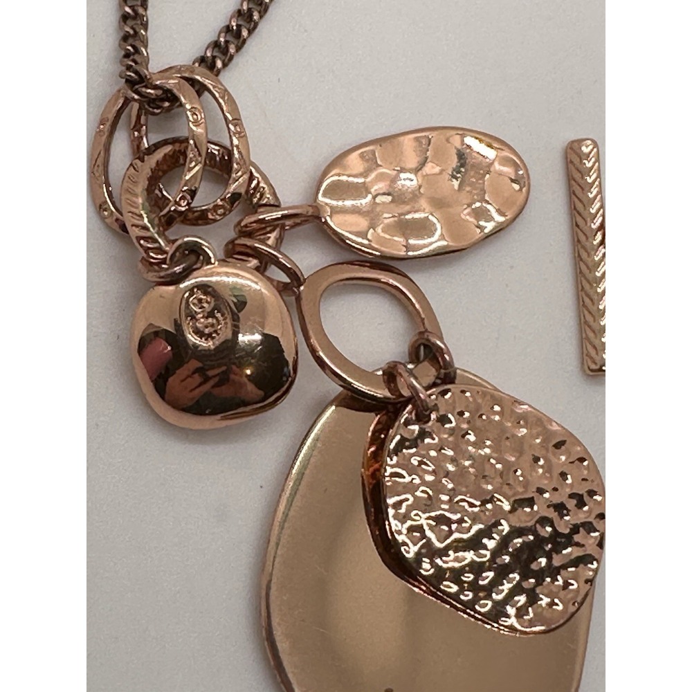 Premier Designs Dangle Multi Charm Copper & Rhinestone‎ Pendant Necklace 16"+ - Picture 4 of 10